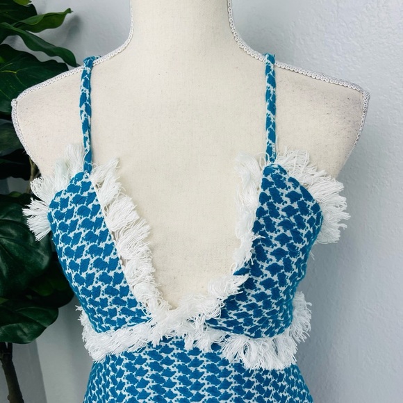 DODO BAR OR Blue Tassel white Halter Circle Mini Dress - Picture 2 of 7